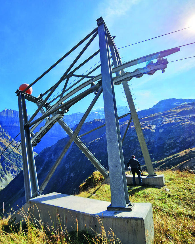 Stütze der Materialseilbahn.